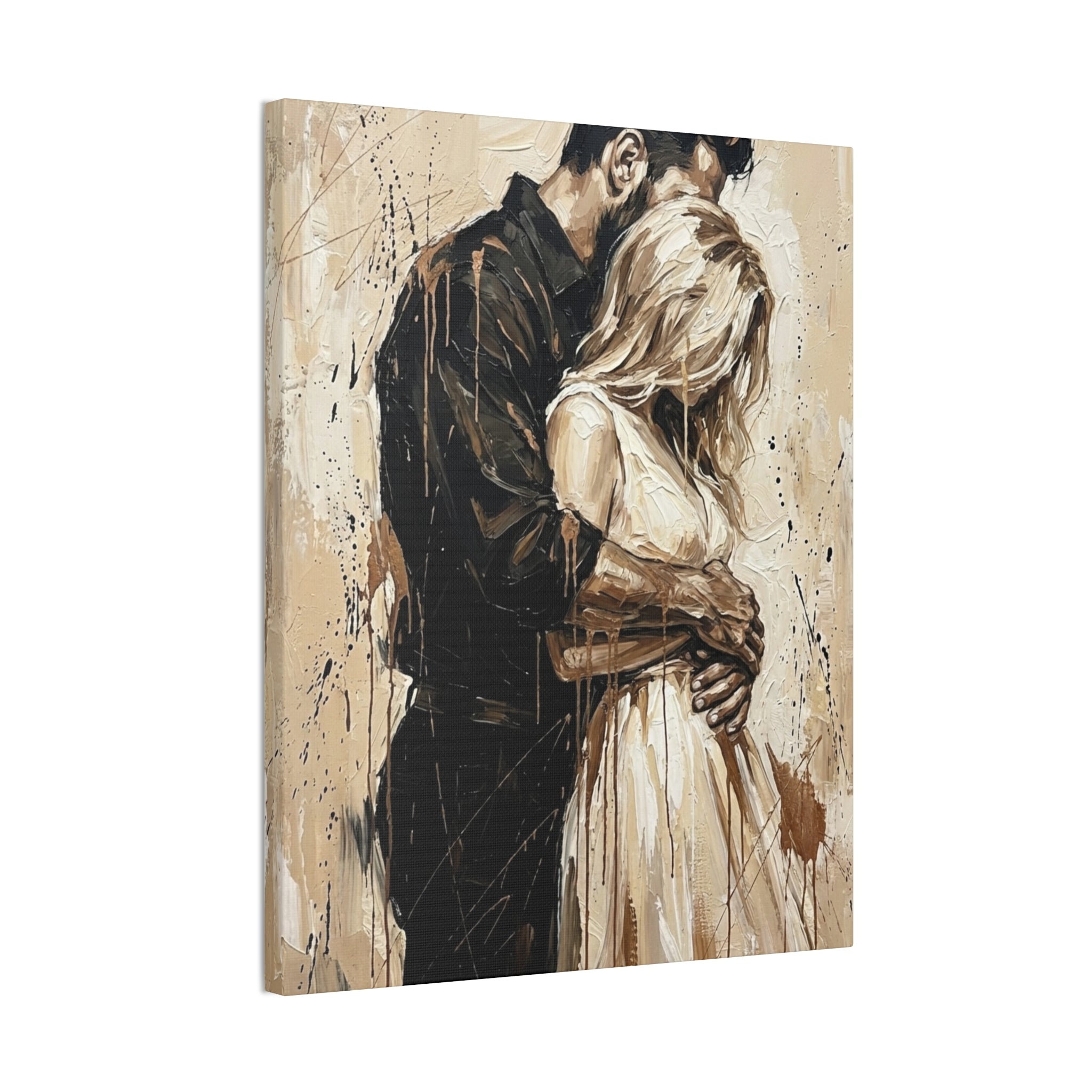 Expressionist 'Tender Moments' Stretched Canvas — Loving Couple Embracing Wall Art