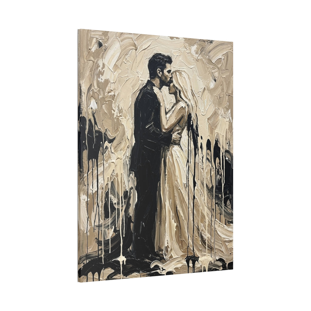 Expressionist Forehead Kiss Canvas Print — Romantic Anniversary Wall Art