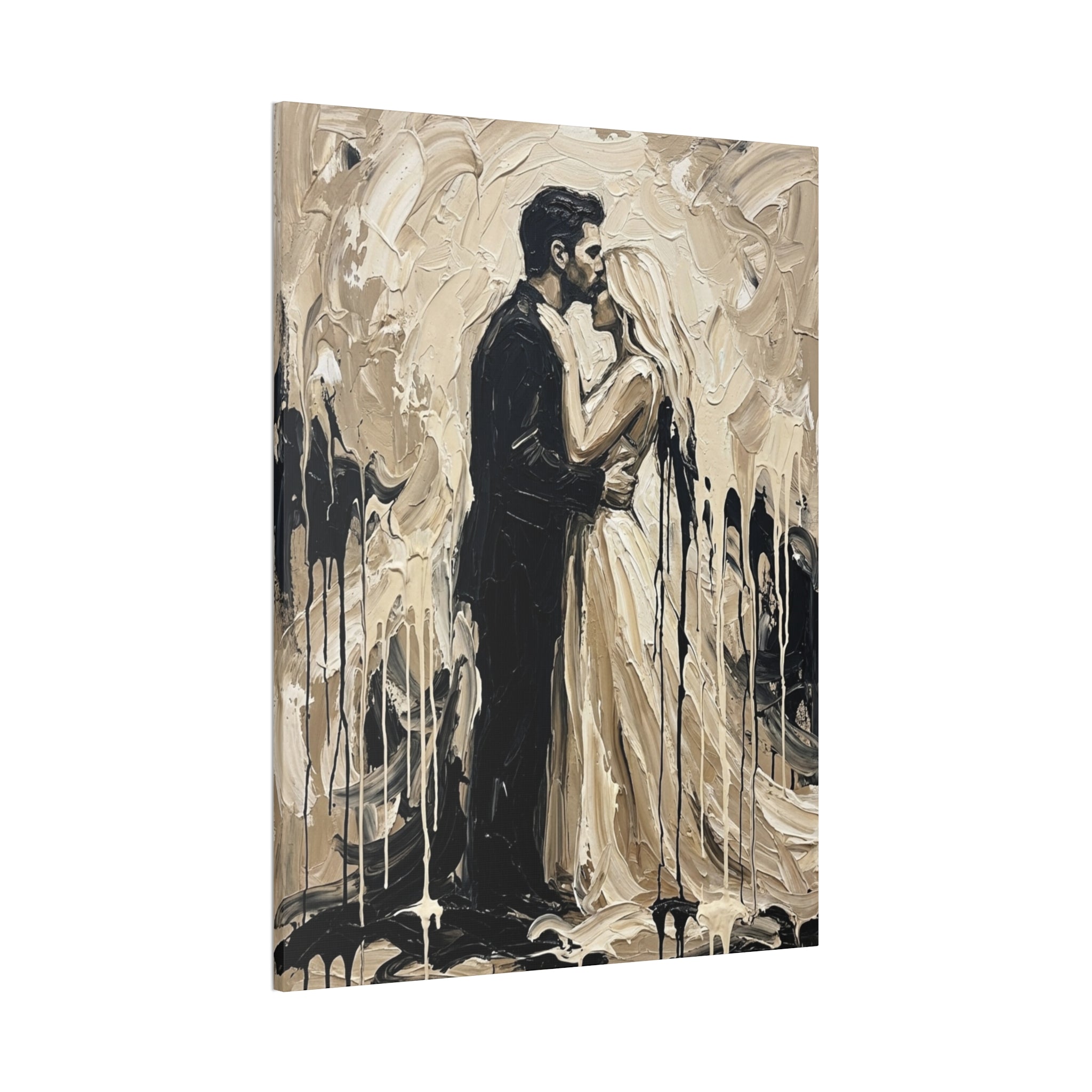 Expressionist Forehead Kiss Canvas Print — Romantic Anniversary Wall Art