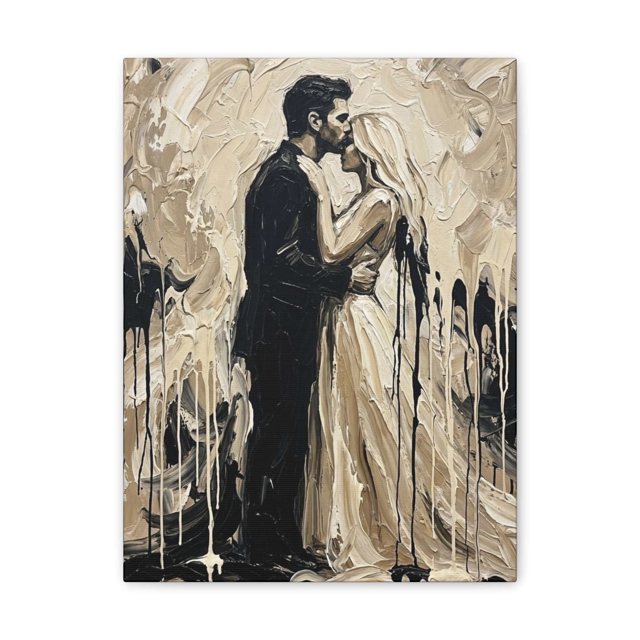 Expressionist Forehead Kiss Canvas Print — Romantic Anniversary Wall Art