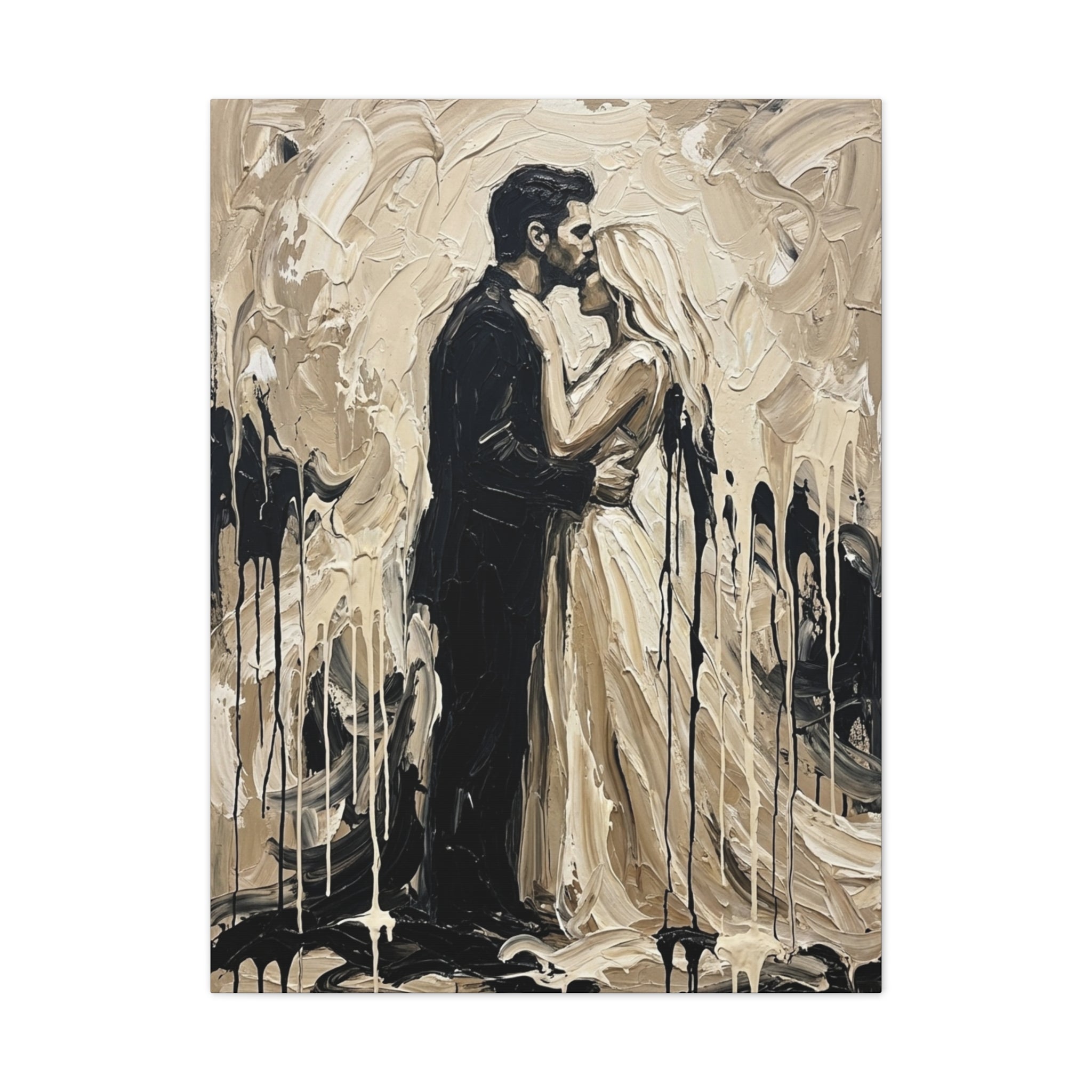 Expressionist Forehead Kiss Canvas Print — Romantic Anniversary Wall Art