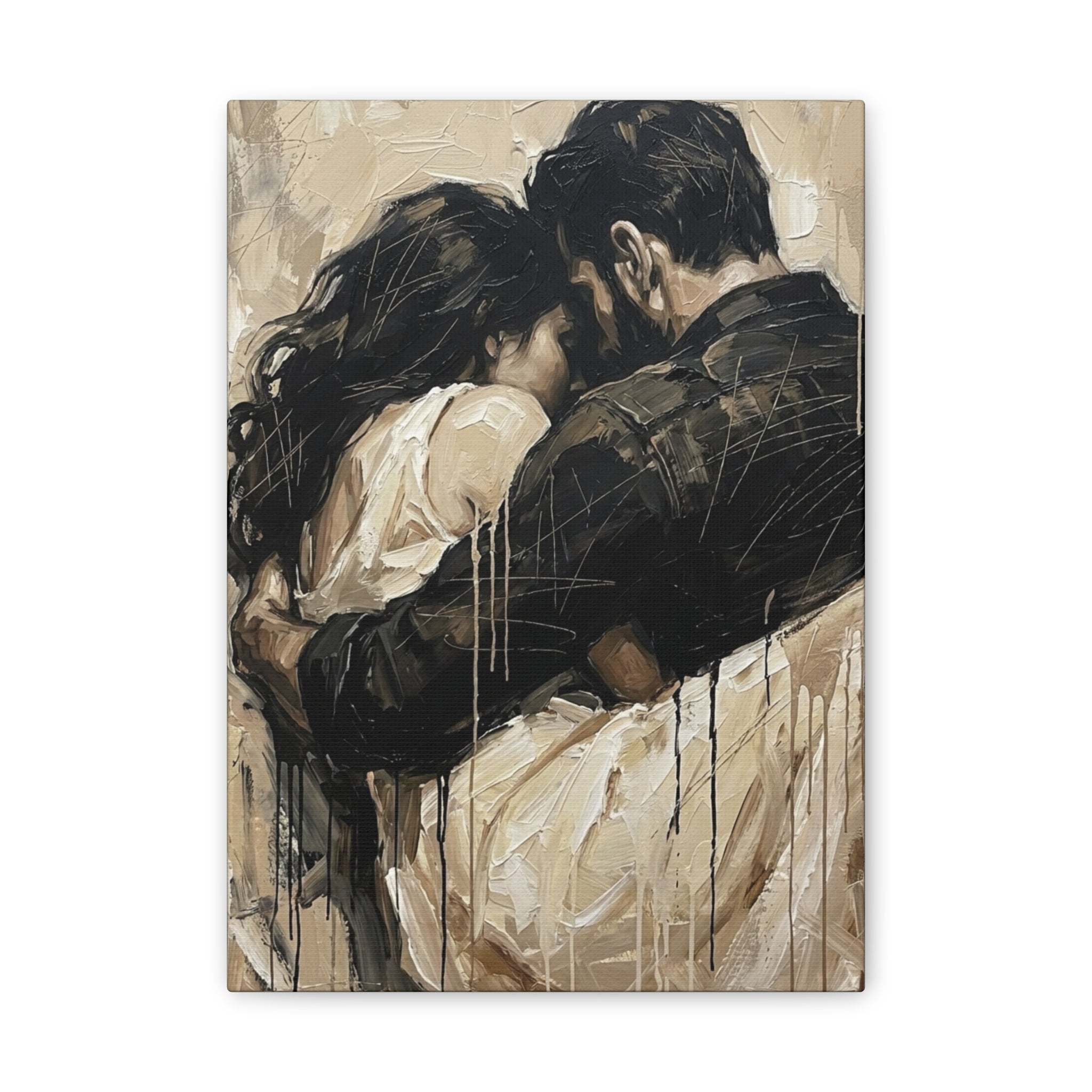 Safety Being Held - Expressionist Loving Couple Canvas Art — Emotional Intimacy