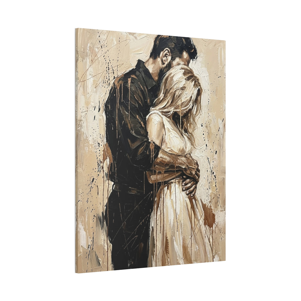 Expressionist 'Tender Moments' Stretched Canvas — Loving Couple Embracing Wall Art