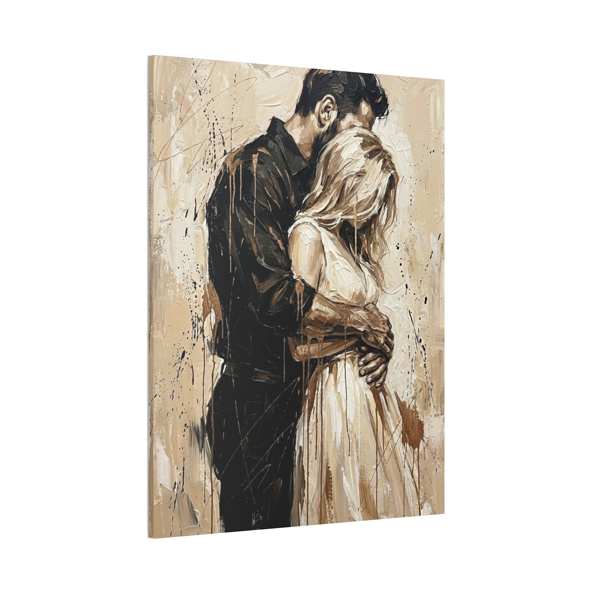 Expressionist 'Tender Moments' Stretched Canvas — Loving Couple Embracing Wall Art