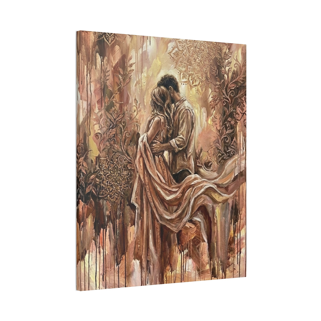 Rose Gold Loving Intimate Couple Canvas Print — Romantic Stretched Wall Art