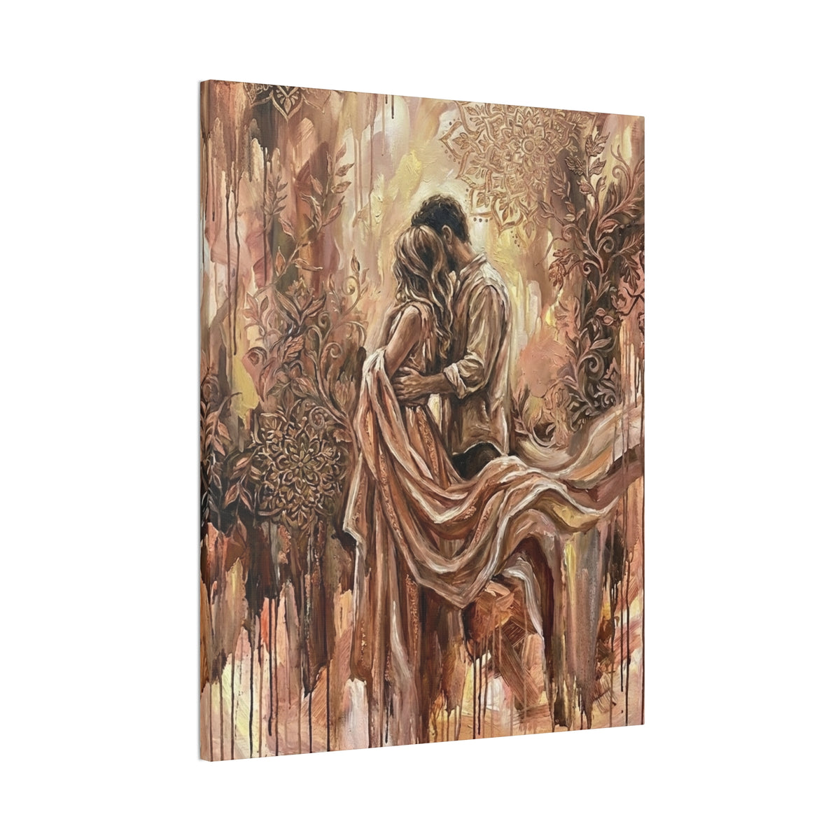 Rose Gold Loving Intimate Couple Canvas Print — Romantic Stretched Wall Art