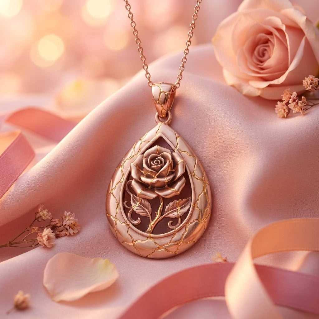 Kintsugi Rose Pendant Necklace