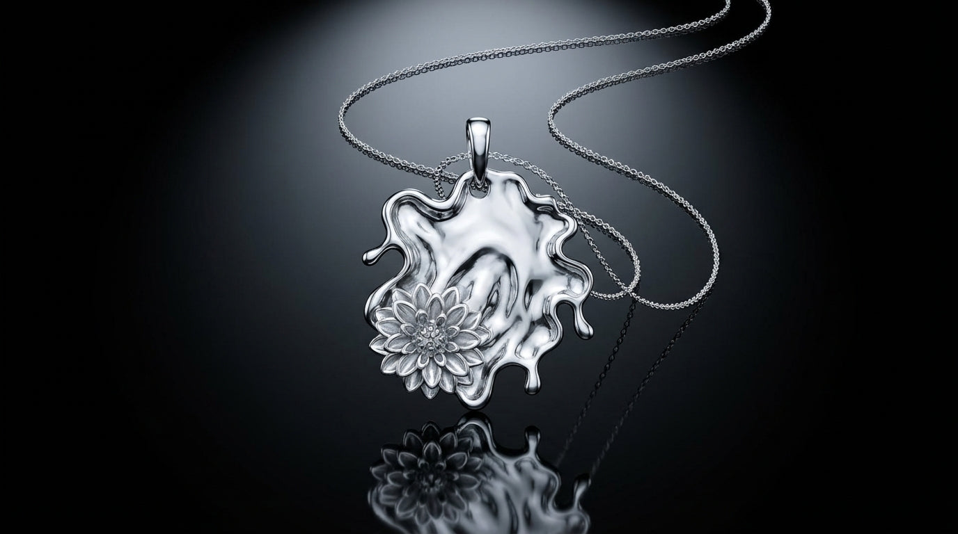 Dahlia Tides Pendant Necklace – Sculptural Gold Flower Pendant in Silver or Solid Gold