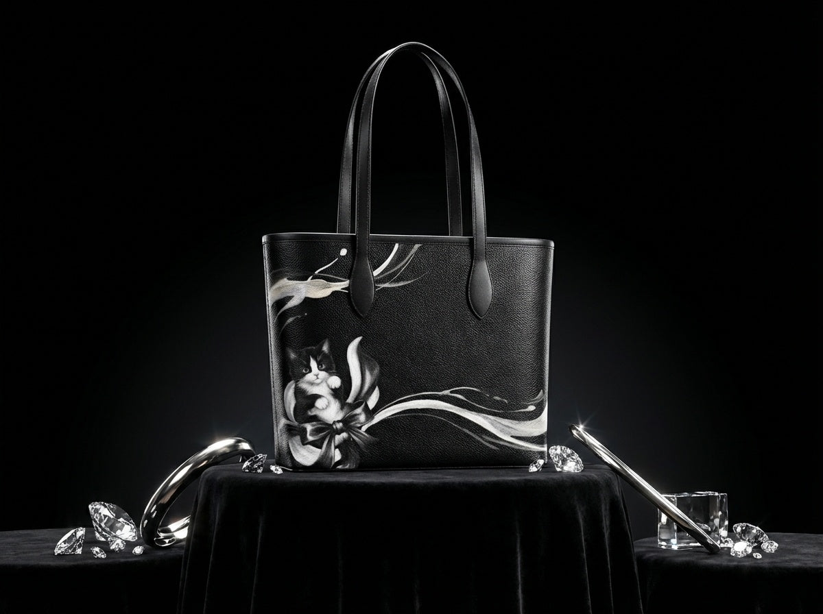 Zolthaire Tuxedo Kitten Leather Tote