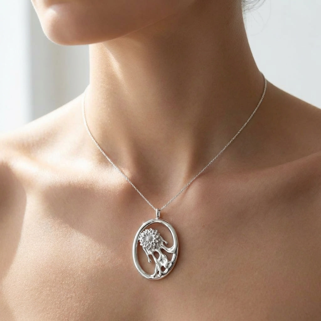 Affordable Designer Jewelry - Ascension Dahlia Pendant Necklace – Symbolic Flower Pendant in Silver or Gold