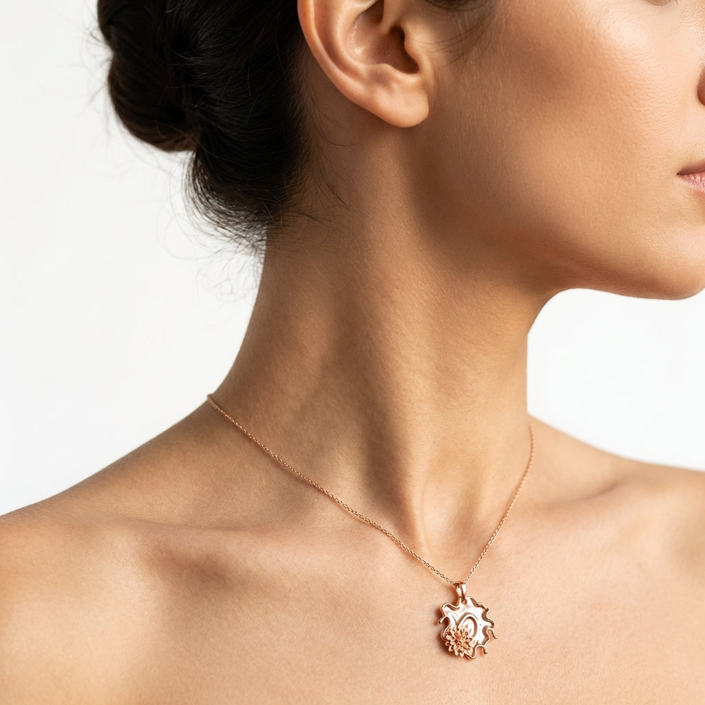 Dahlia Tides Pendant Necklace – Sculptural Gold Flower Pendant in Silver or Solid Gold