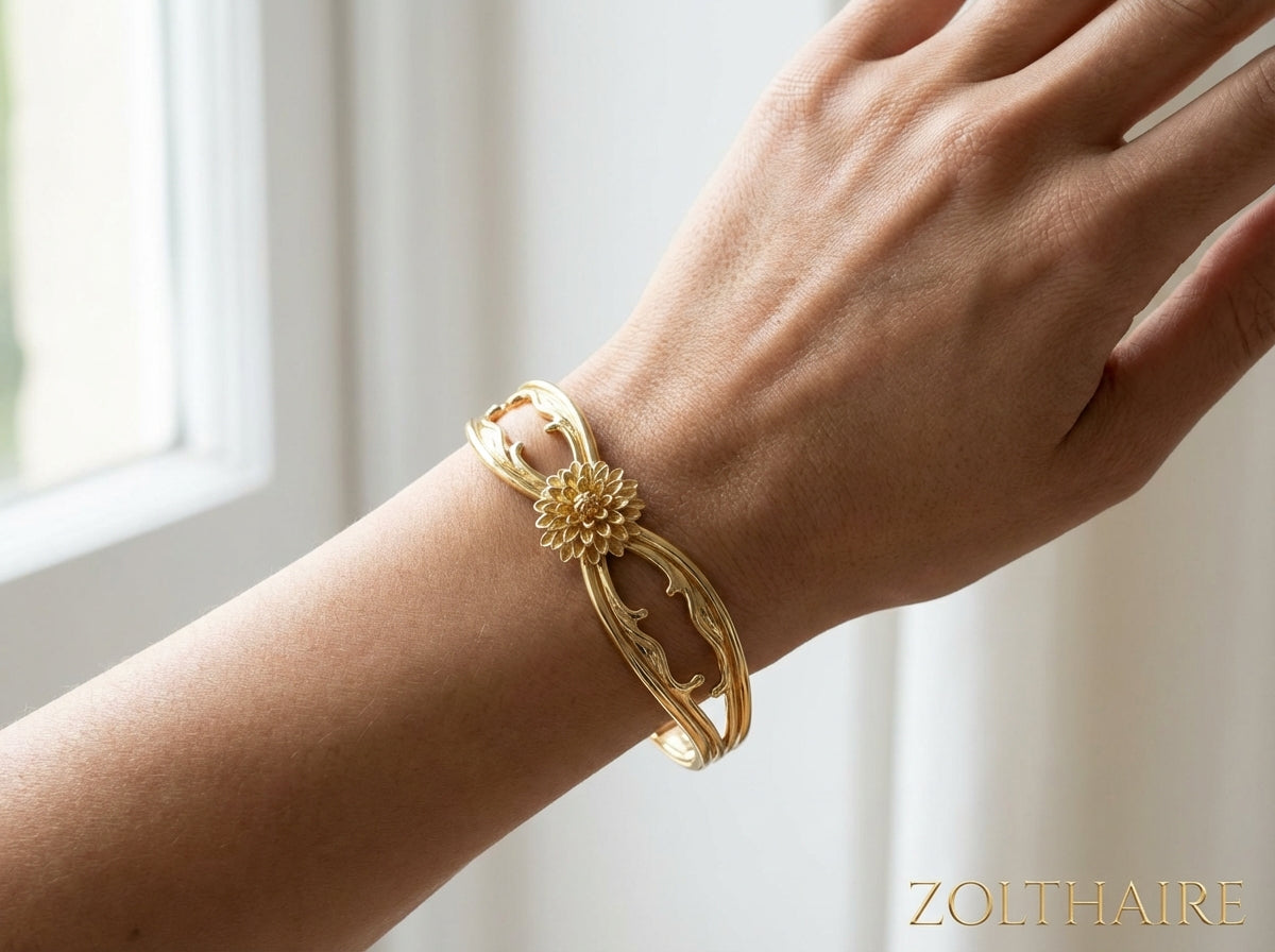 Dahlia Floral Infinity Cuff Bracelet