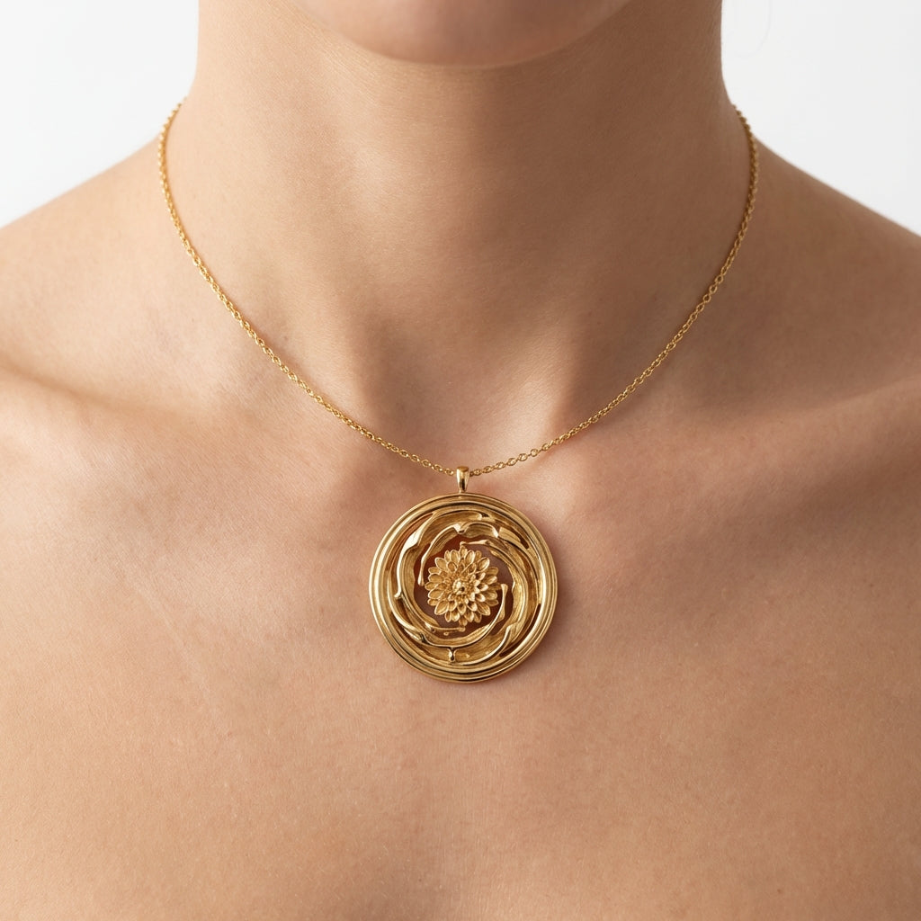 Floral Gold Chakra Medallion Pendant