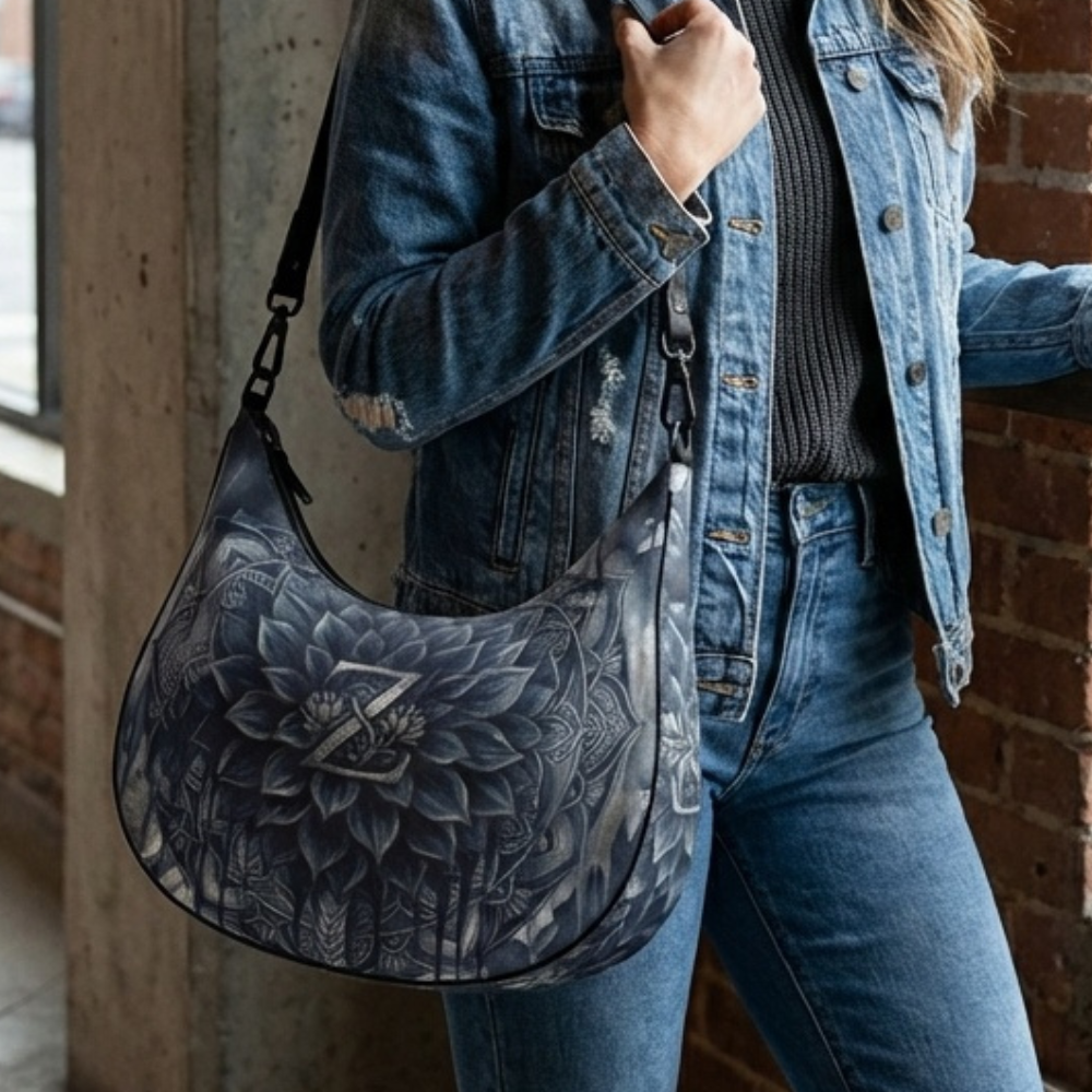 Zolthaire Midnight Haze Dahlia Leather Curved Shoulder Bag