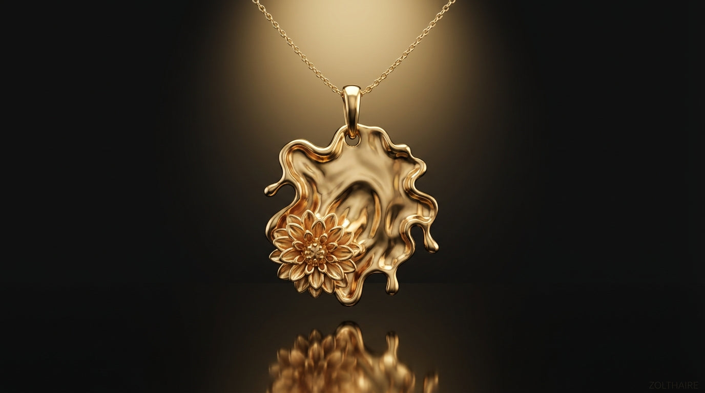 Dahlia Tides Pendant Necklace – Sculptural Gold Flower Pendant in Silver or Solid Gold
