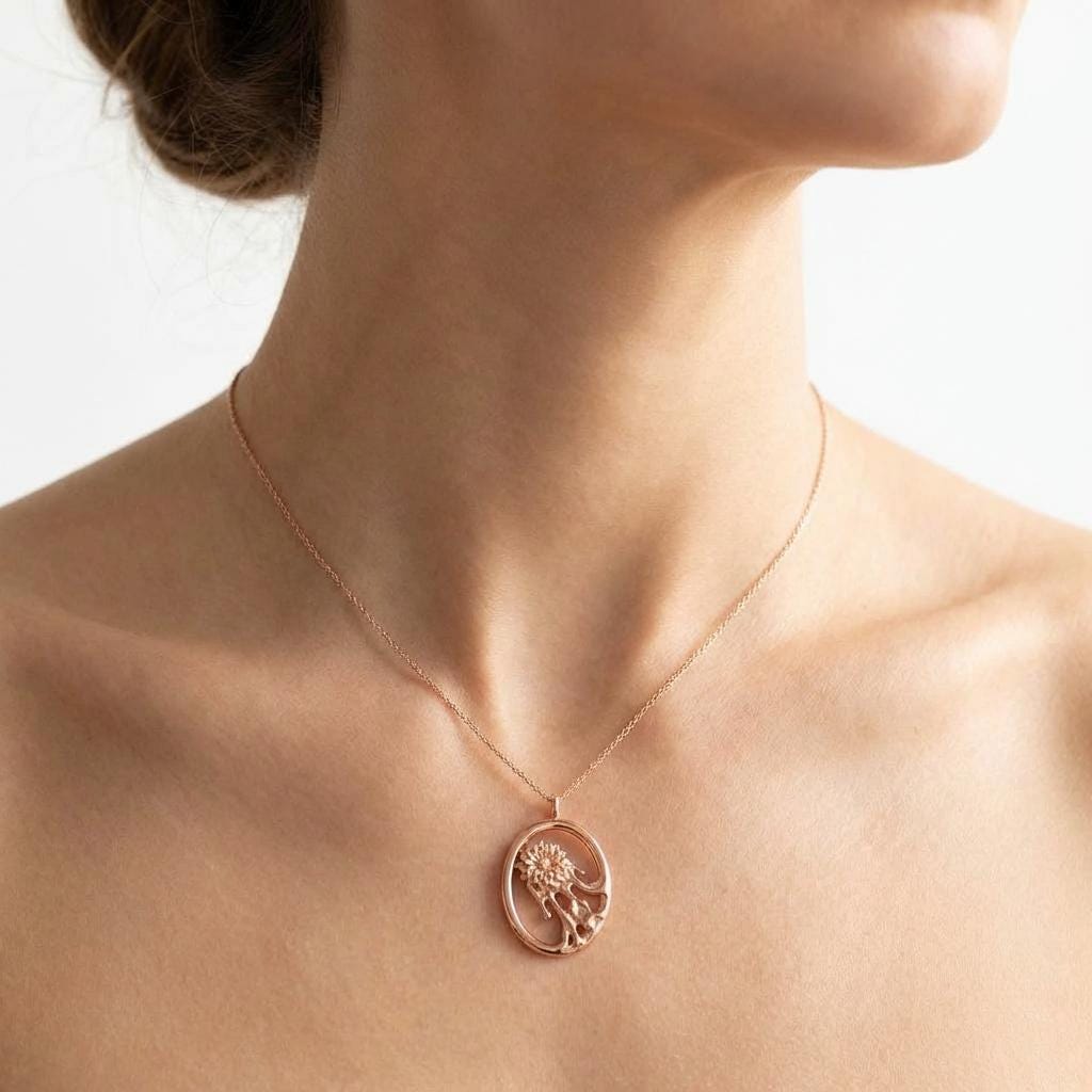 Flower Pendant Necklace Dahlia, Meaningful Necklace Gift for Her, Symbolic Jewelry, Rose Gold, Gold, Silver Necklace, Awakening Pendant