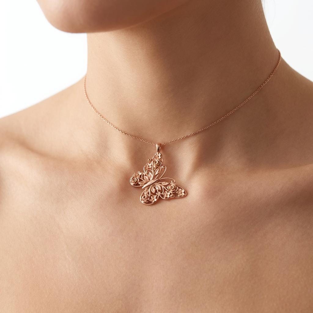 Floral Butterfly Pendant Necklace Butterfly Necklace • Flower Pendant • Meaningful Gift