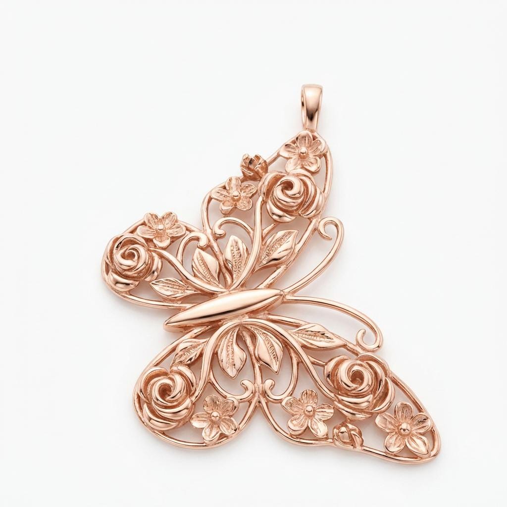 Floral Butterfly Pendant Necklace Butterfly Necklace • Flower Pendant • Meaningful Gift