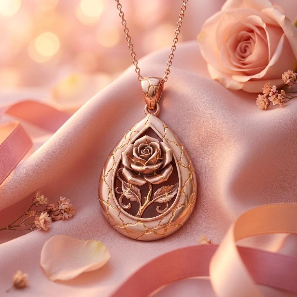 Kintsugi Rose Pendant Necklace Healing Jewelry • Rose Pendant • Meaningful Gift