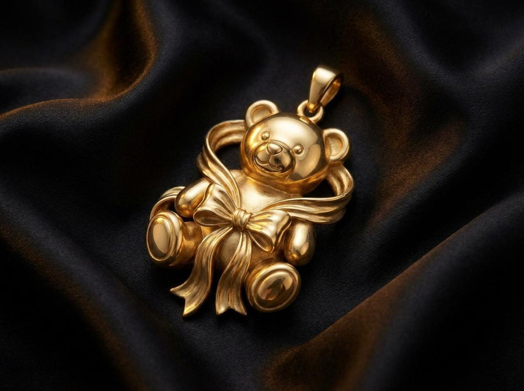 Teddy Bear Necklace Cute Bear Pendant, Gift for Her or Child, Rose Gold Gold Silver Necklace, Meaningful Jewelry, Brass or Sterling