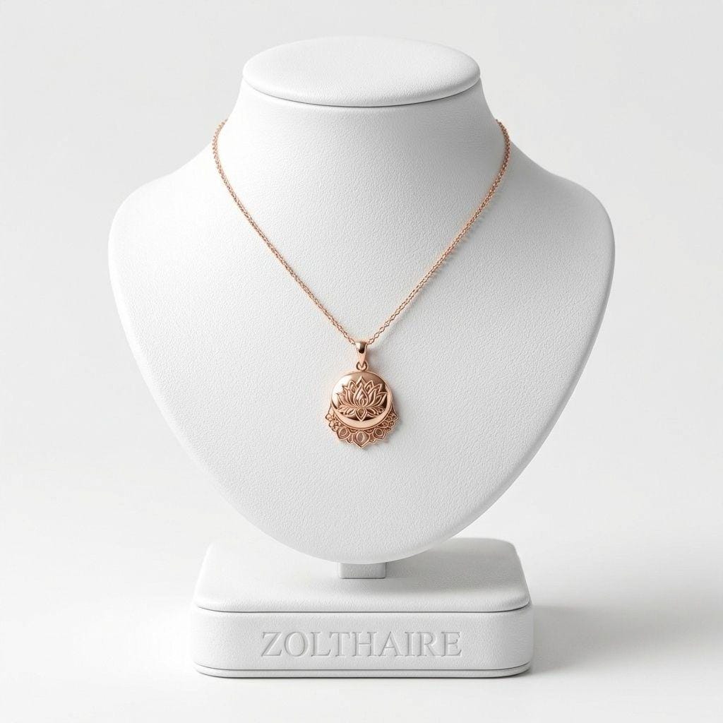 Lotus Necklace Flower Pendant, Spiritual Necklace Gift for Her, Rose Gold Gold Silver Necklace, Meaningful Jewelry, Brass or Sterling