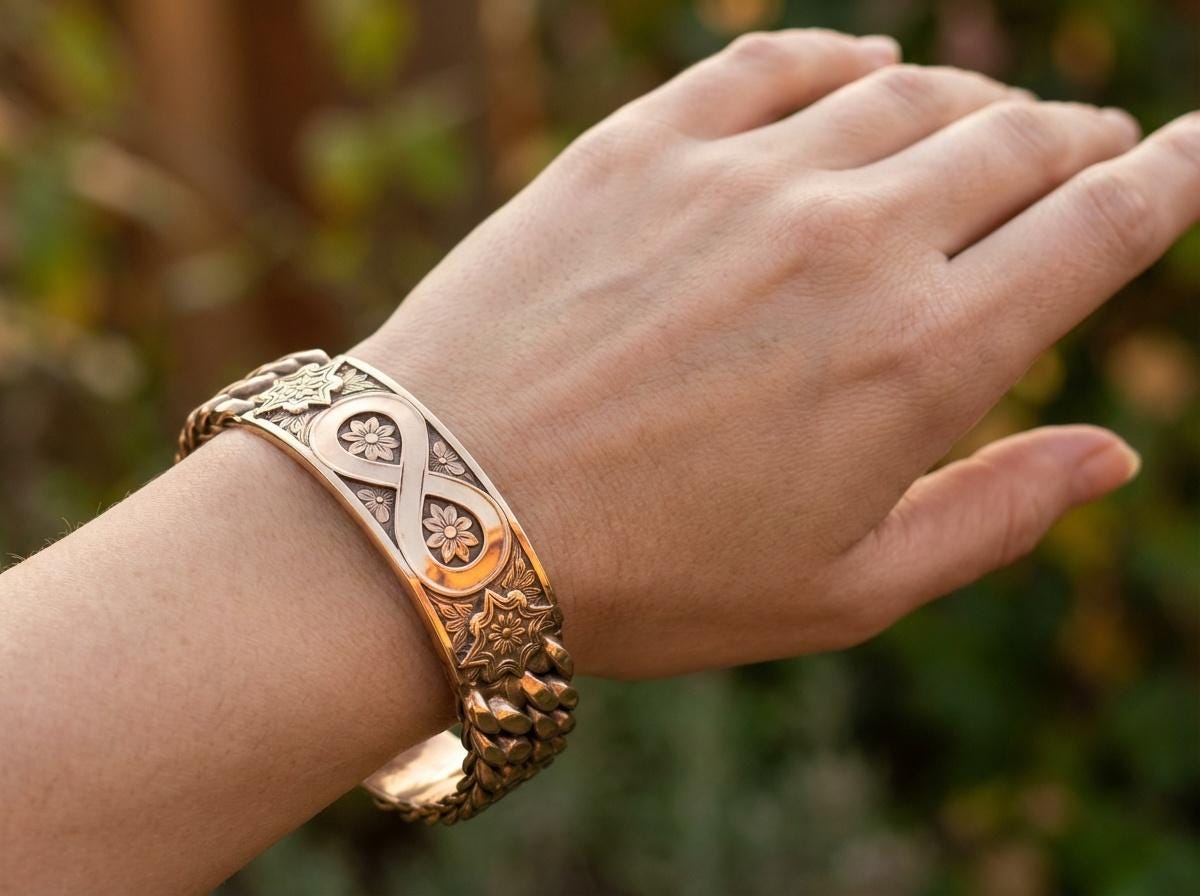 Infinity Cuff Bracelet Chain Bracelet, Gift for Her, Rose Gold Gold Silver Bracelet, Symbolic Bracelet, Brass or Sterling Silver