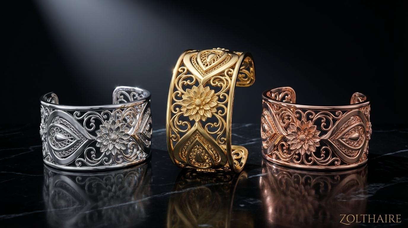 Flower Cuff Bracelet Dahlia Bracelet, Filigree Bracelet Gift for Her, Rose Gold Gold Silver Bracelet, Brass or Sterling Silver