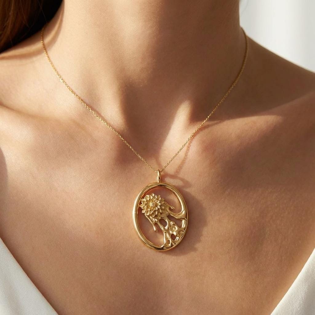 Flower Pendant Necklace Dahlia, Meaningful Necklace Gift for Her, Symbolic Jewelry, Rose Gold, Gold, Silver Necklace, Awakening Pendant