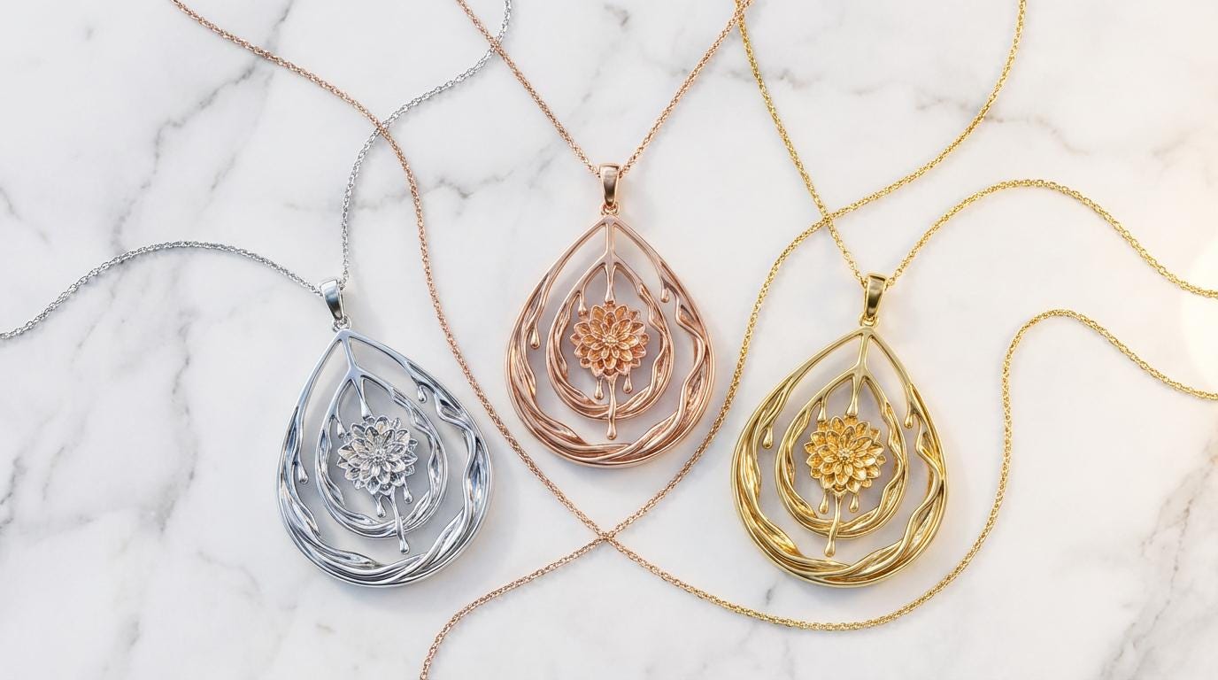 Teardrop Dahlia Pendant Necklace Flower Pendant Necklace • Meaningful Jewelry • Gift for Her