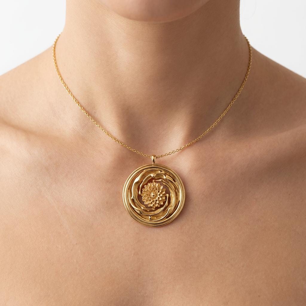 Chakra Necklace Flower Pendant, Spiritual Necklace Gift for Her, Symbolic Jewelry, Rose Gold Gold Silver Necklace, Brass or Sterling Silver