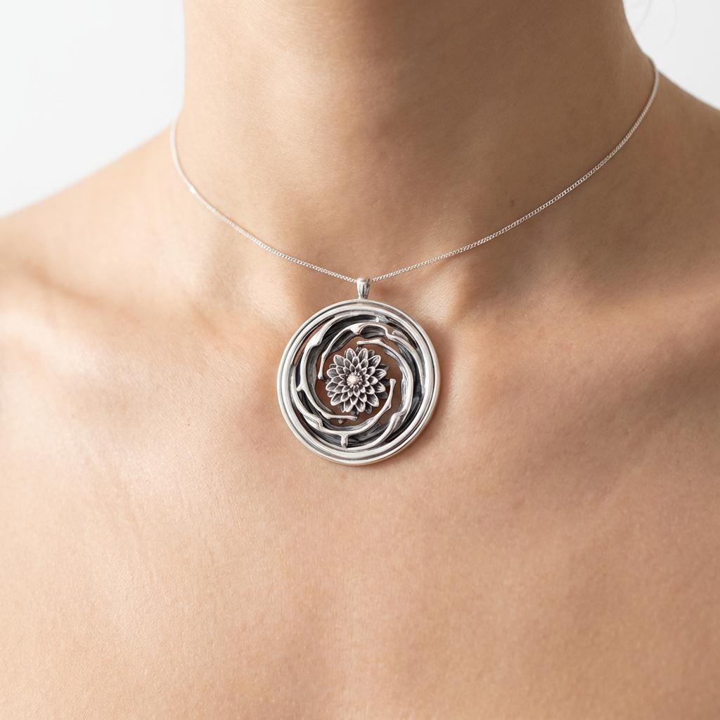 Chakra Necklace Flower Pendant, Spiritual Necklace Gift for Her, Symbolic Jewelry, Rose Gold Gold Silver Necklace, Brass or Sterling Silver