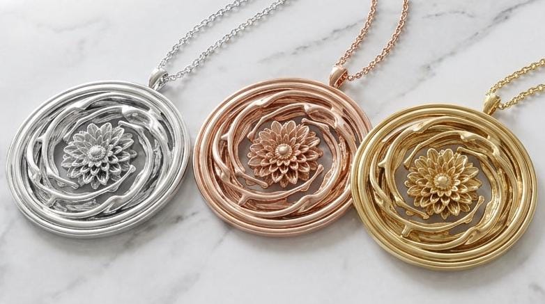 Chakra Necklace Flower Pendant, Spiritual Necklace Gift for Her, Symbolic Jewelry, Rose Gold Gold Silver Necklace, Brass or Sterling Silver