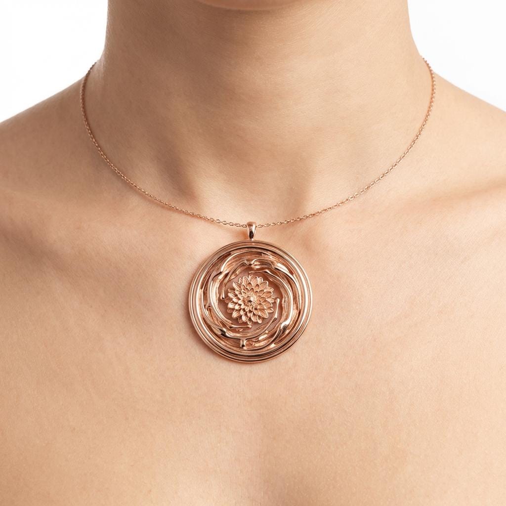 Chakra Necklace Flower Pendant, Spiritual Necklace Gift for Her, Symbolic Jewelry, Rose Gold Gold Silver Necklace, Brass or Sterling Silver