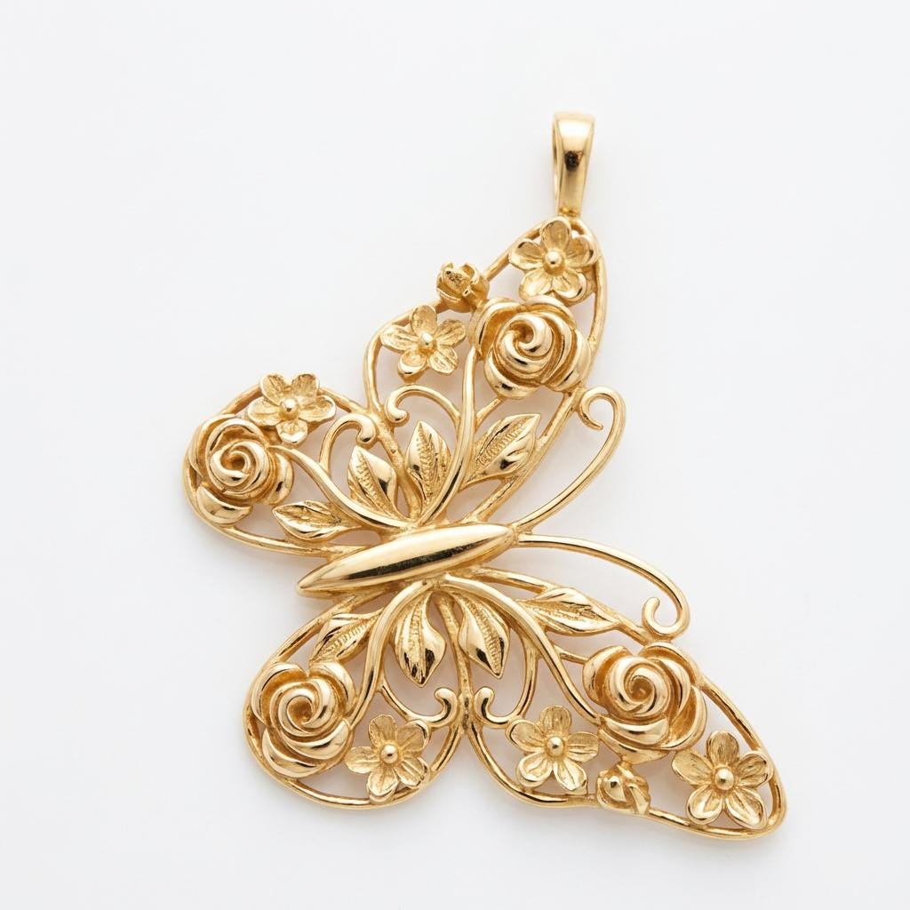 Floral Butterfly Pendant Necklace Butterfly Necklace • Flower Pendant • Meaningful Gift