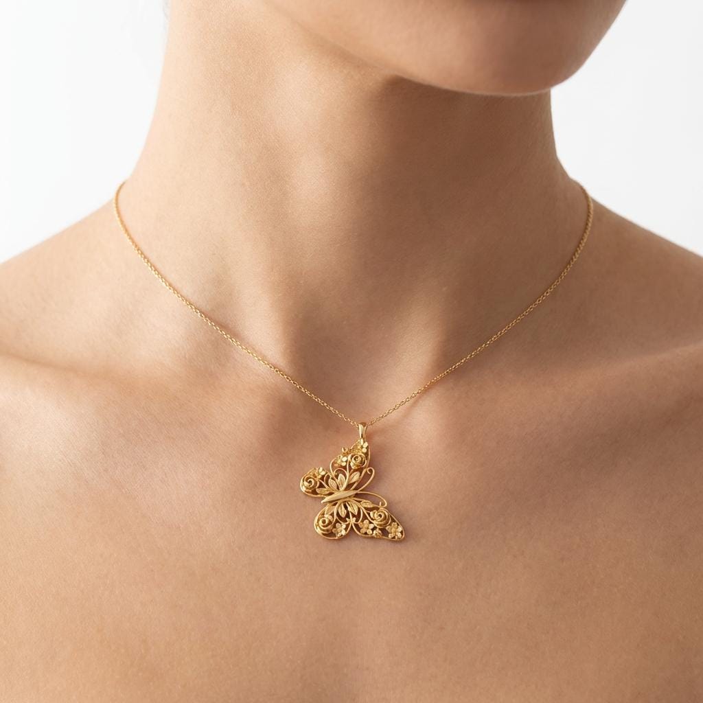Floral Butterfly Pendant Necklace Butterfly Necklace • Flower Pendant • Meaningful Gift