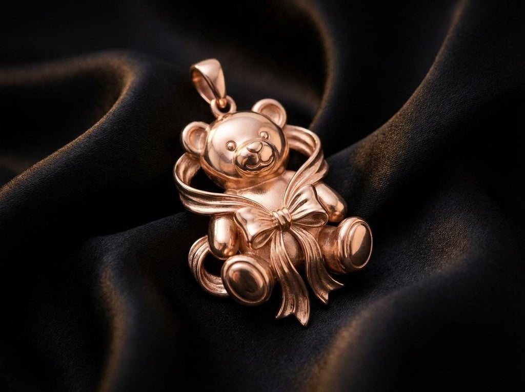 Teddy Bear Necklace Cute Bear Pendant, Gift for Her or Child, Rose Gold Gold Silver Necklace, Meaningful Jewelry, Brass or Sterling