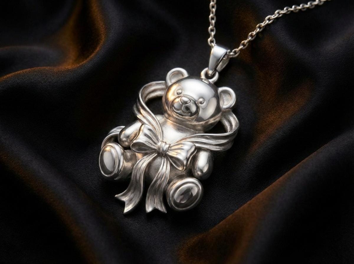Teddy Bear Necklace Cute Bear Pendant, Gift for Her or Child, Rose Gold Gold Silver Necklace, Meaningful Jewelry, Brass or Sterling