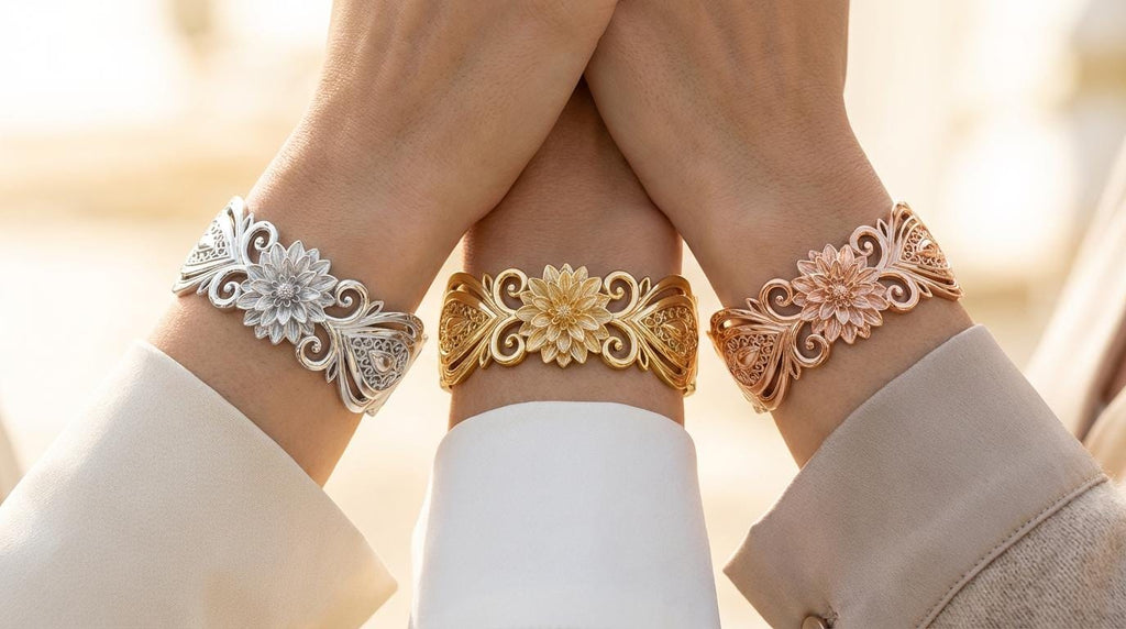 Flower Cuff Bracelet Dahlia Bracelet, Gift for Her, Rose Gold Gold Silver Bracelet, Floral Bracelet, Brass or Sterling Silver