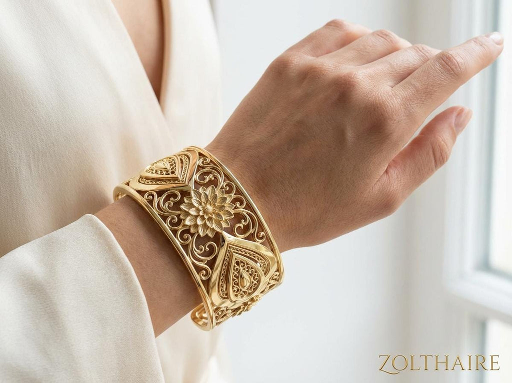 Flower Cuff Bracelet Dahlia Bracelet, Filigree Bracelet Gift for Her, Rose Gold Gold Silver Bracelet, Brass or Sterling Silver
