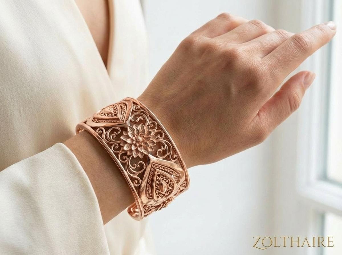 Flower Cuff Bracelet Dahlia Bracelet, Filigree Bracelet Gift for Her, Rose Gold Gold Silver Bracelet, Brass or Sterling Silver