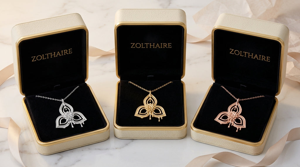 Trinity Dahlia Knot Pendant Necklace – Spiritual Trinity Symbol in Silver or Solid Gold