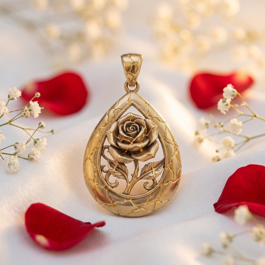 Kintsugi Rose Pendant Necklace