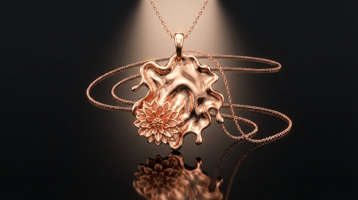 Dahlia Tides Pendant Necklace – Sculptural Gold Flower Pendant in Silver or Solid Gold