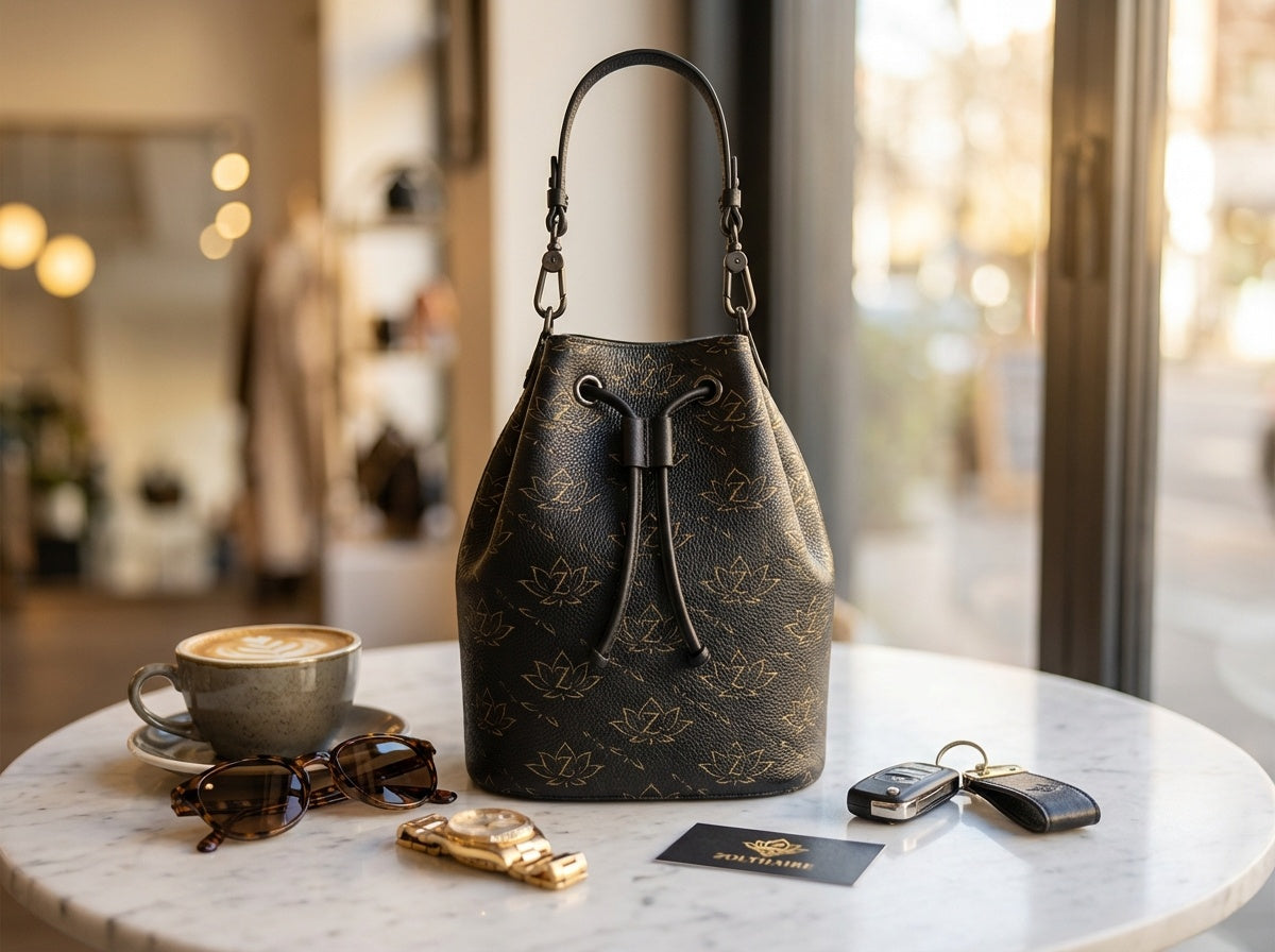 ZOLTHAIRE Emblem Leather Bucket Bag