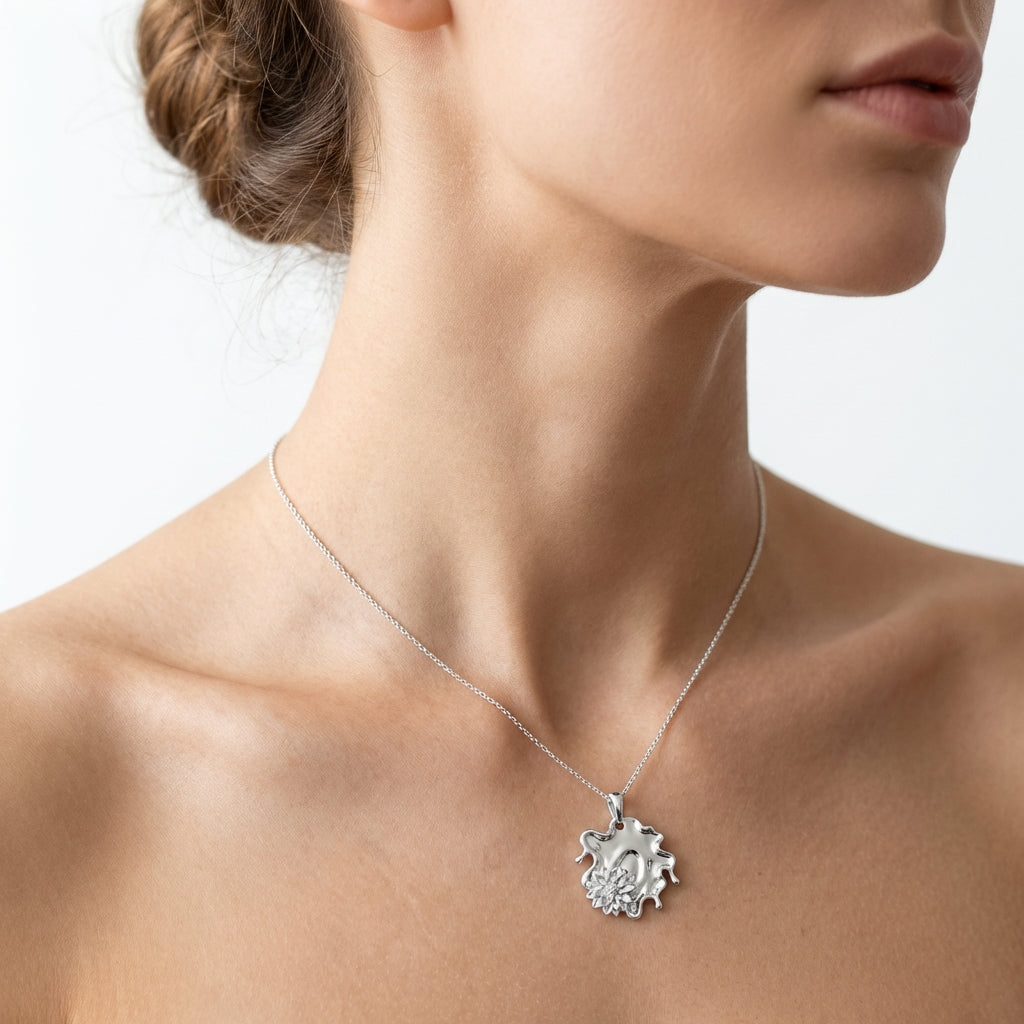 Dahlia Tides Pendant Necklace – Sculptural Gold Flower Pendant in Silver or Solid Gold